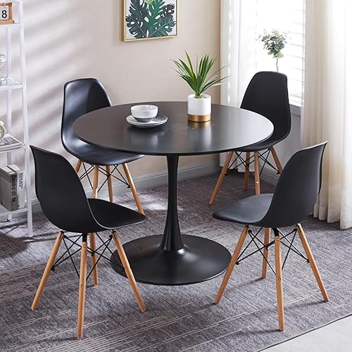 Juego de 5 mesas y sillas de 31.5 pulgadas, mesa redonda de comedor moderna de mediados de siglo con mesa de madera MDF y base de metal, sillas