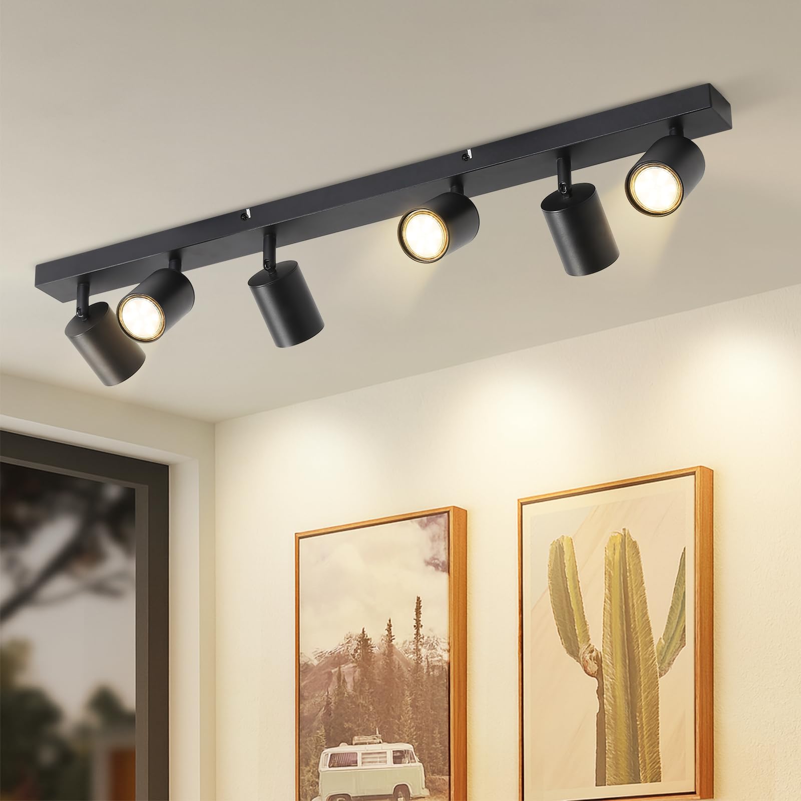 Plafonnier LED Spot de Plafond Noir GU10 6 Ampoules Orientable 330° Moderne Industriel