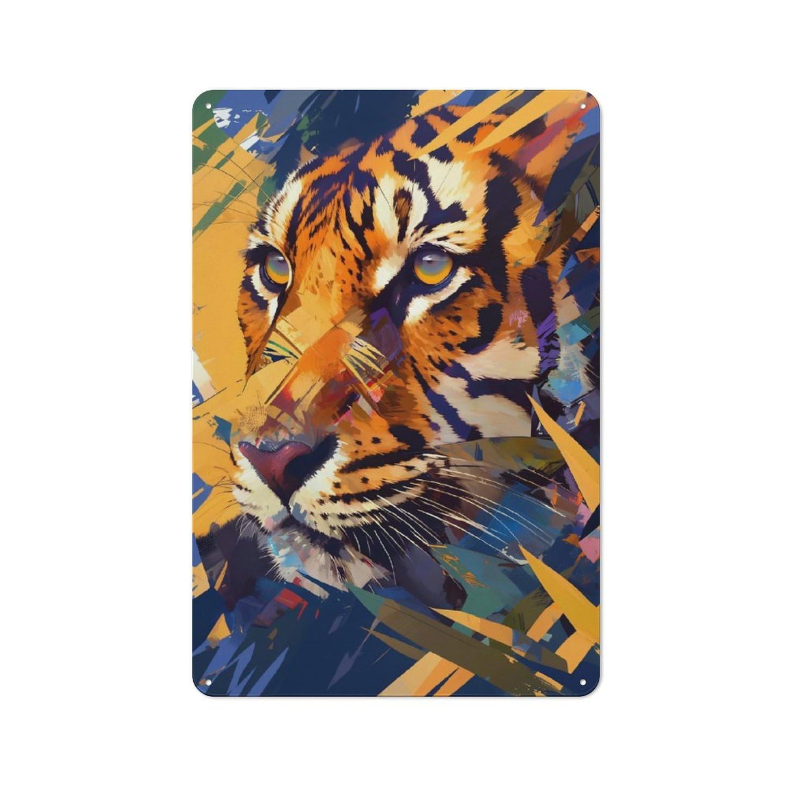 Junmoney Style-1 Abstract Tiger Portrait Cottage Style Metal Wall Decor 30X20cm, Tin Wall Plaque For Kitchen, Cottage, Porch Or Garden Room