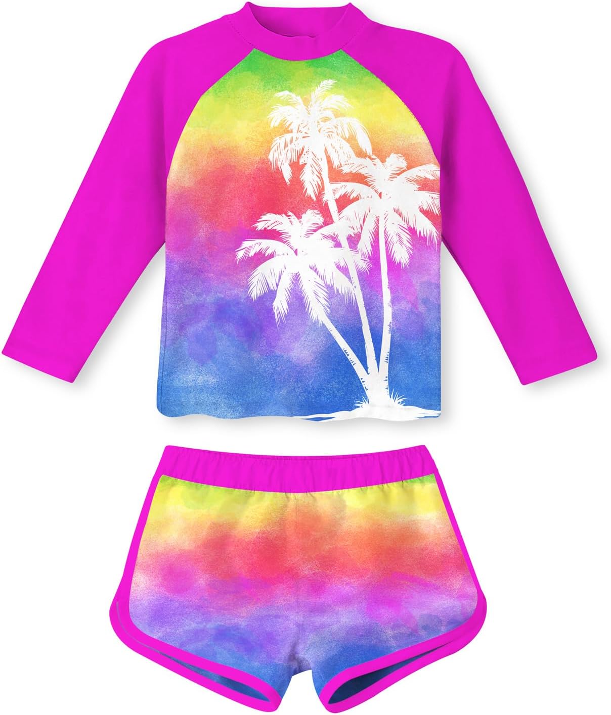 Vogseek 4-10T Girls Rashguard 2 Pieces Long Sleeve Swimsuit Swimwear with Shorts