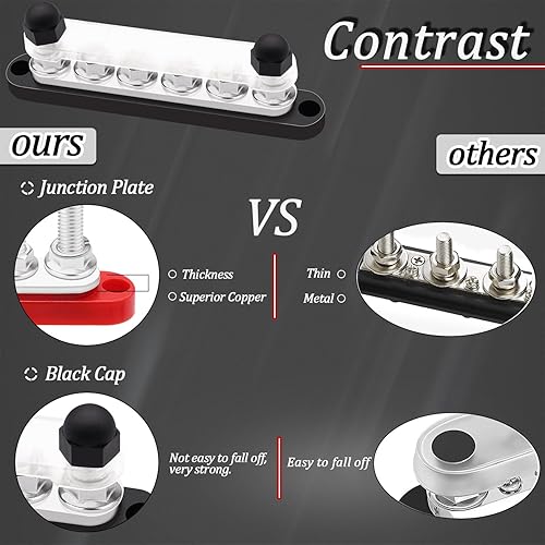 Miniatura 10 de maierke Barra de bus de 250 A, 12 V, marina, 6 x 516 pulgadas (M8), bloque de distribución de energía de 12 V-48 V con cubierta, con 6 terminales de