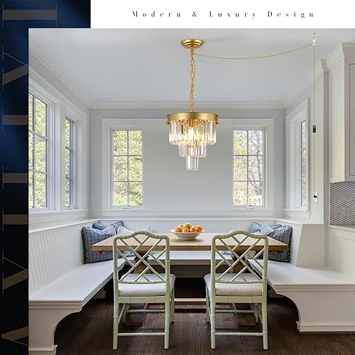 Miniatura 4 de Lámpara colgante de cristal para isla de cocina, mini candelabros dorados enchufables de 12 pulgadas, moderna lámpara colgante de techo para