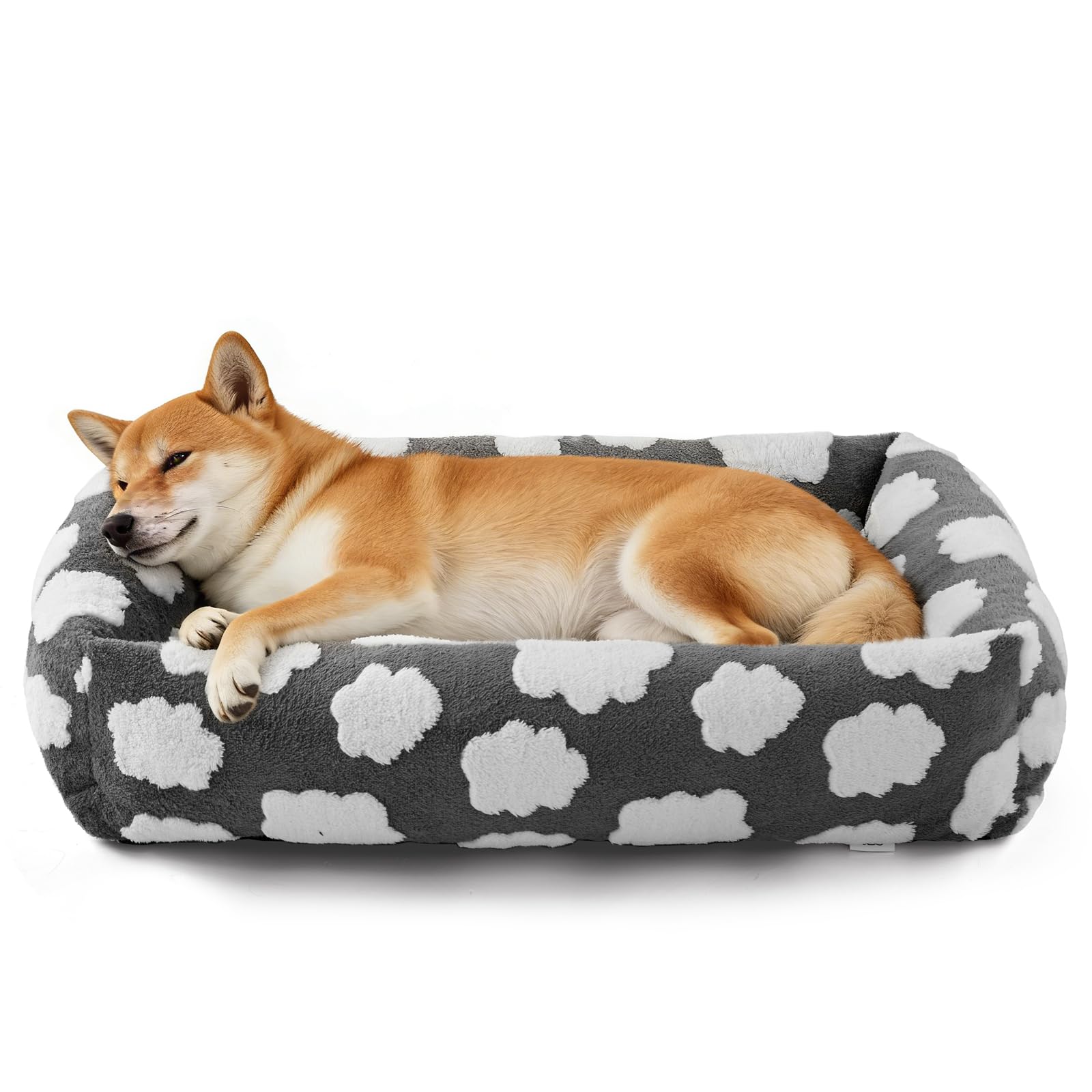 JOEJOY Dog Beds Large Sized Dogs, Rectangle Washable Large Dog Bed with Removable Zipper Cover, Cute Soft Calming Orthopedic Pet Bed with Jacquard Shaggy Plush & Non Skid Bottom,Grey