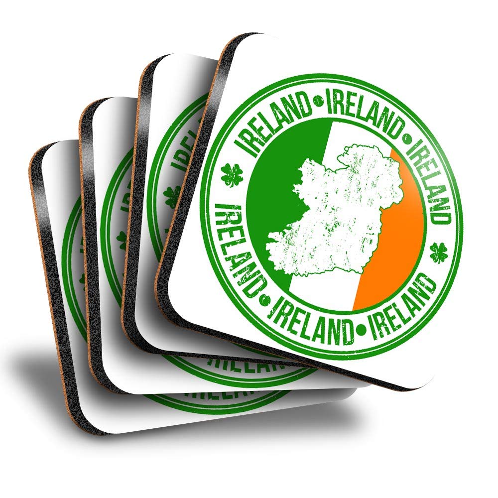 Destination Vinyl Ltd Multicolor Great Coasters (Set Of 4) Square - Ireland Irish Flag Map Travel Tourist Drink Glossy Coasters/Tabletop Protection For Any Table Type #4930