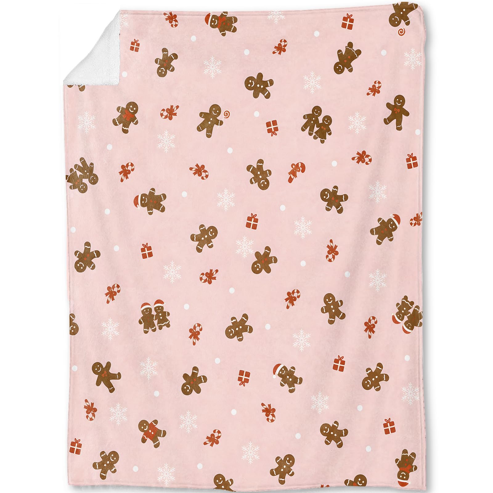 Manta Decorativa de Navidad con diseño de Hombre de Jengibre, decoración con Estampado de Copo de Nieve de Caramelo, Mantas de Franela Rosa de Invierno para sofá, decoración de Vacaciones