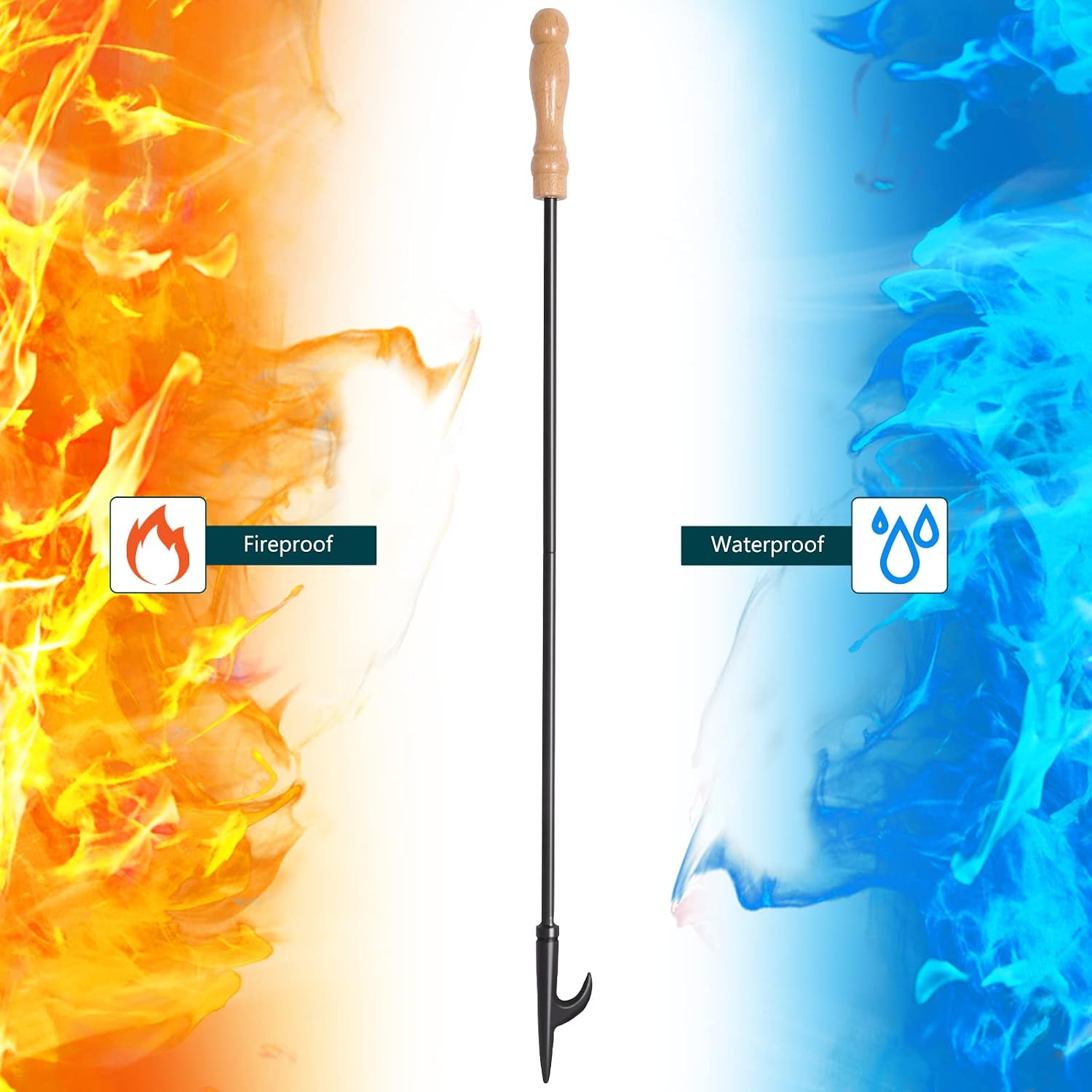 Fireplace Poker,Rust Resistant Black Finish,Heavy Duty Wrought Iron Steel,Decorative Look and Finish,Multi Use Tip, Indoor and Outdoor Use