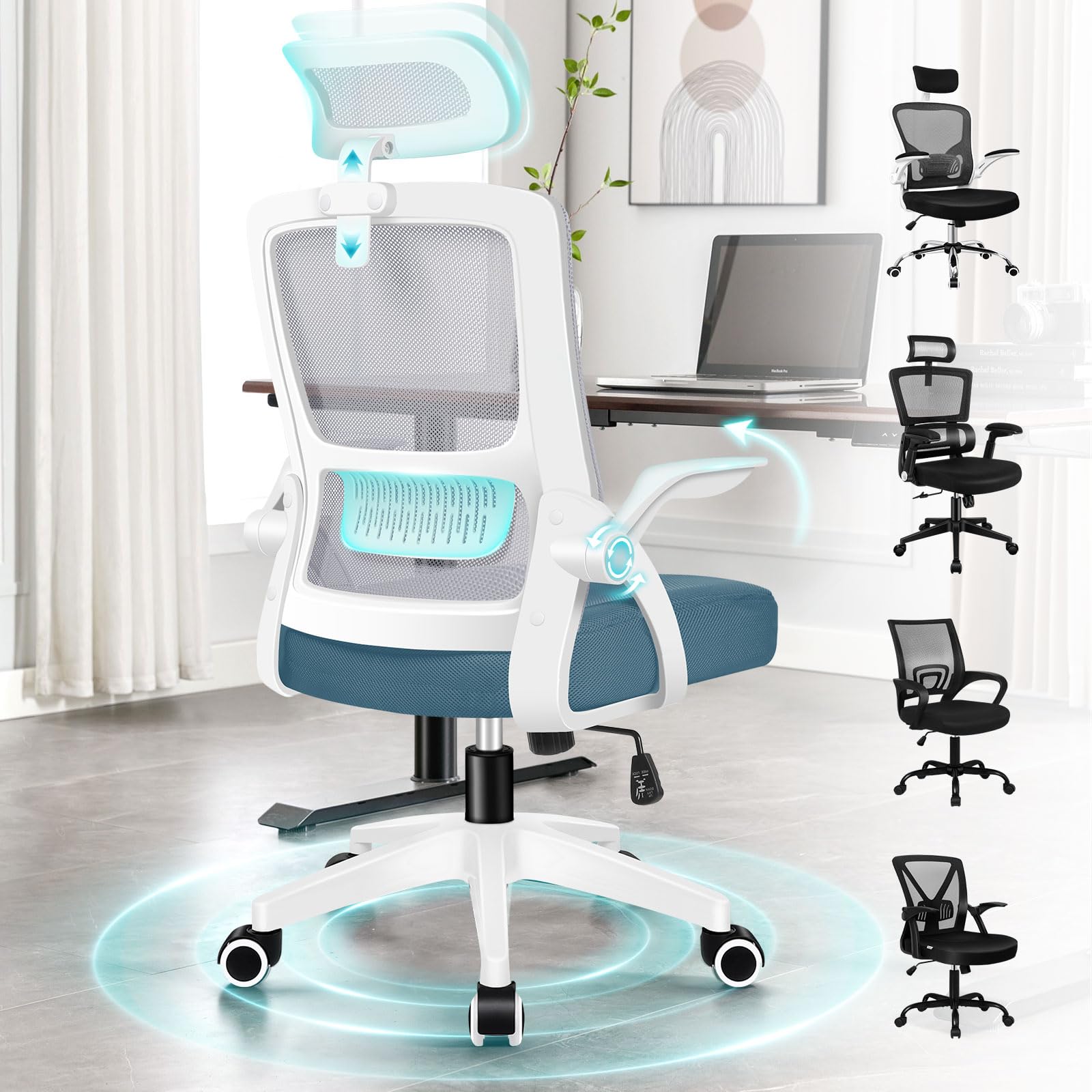 ALFORDSON Chair Bureaustoel, ergonomisch, 100% individueel instelbaar, bureaustoel, gamingstoel, computerstoel, thuiskantoorstoel, ergonomisch, draaistoel 180 kg, blauw en grijs