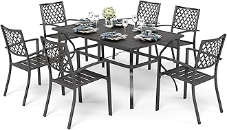 PHI VILLA Garden Table and Chairs Set of 6 Garden Furniture Sets Patio Table with 6 Garden Chairs Metal Outdoor Bistro Garden Furniture Sets for Deck, Yard, Balcony Weather-resistant