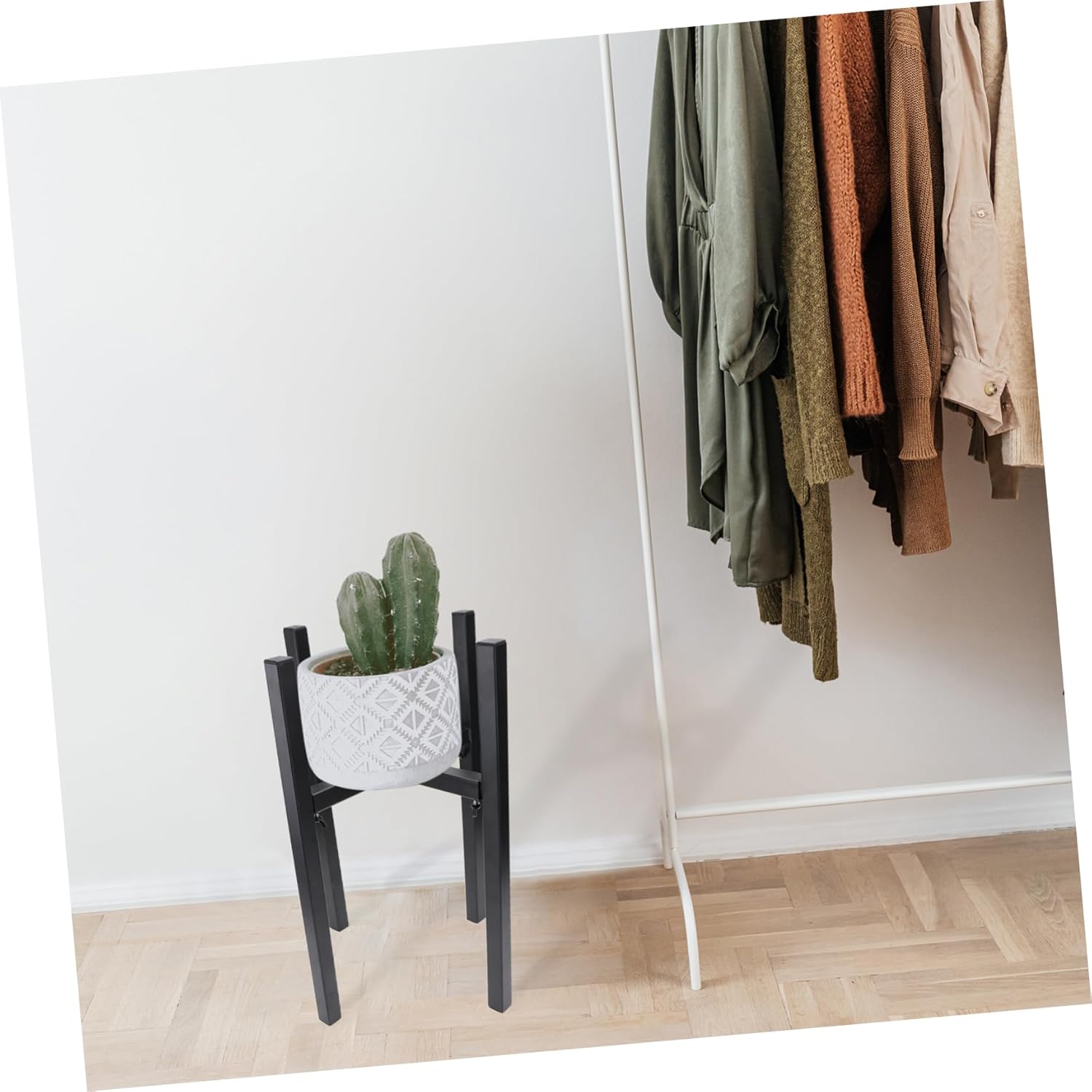 1pc Adjustable Iron Art Plant Stand Four-legged Potted Holder for Use Modern Black Design for Balcony and Room Material Strong Bearing Capacity