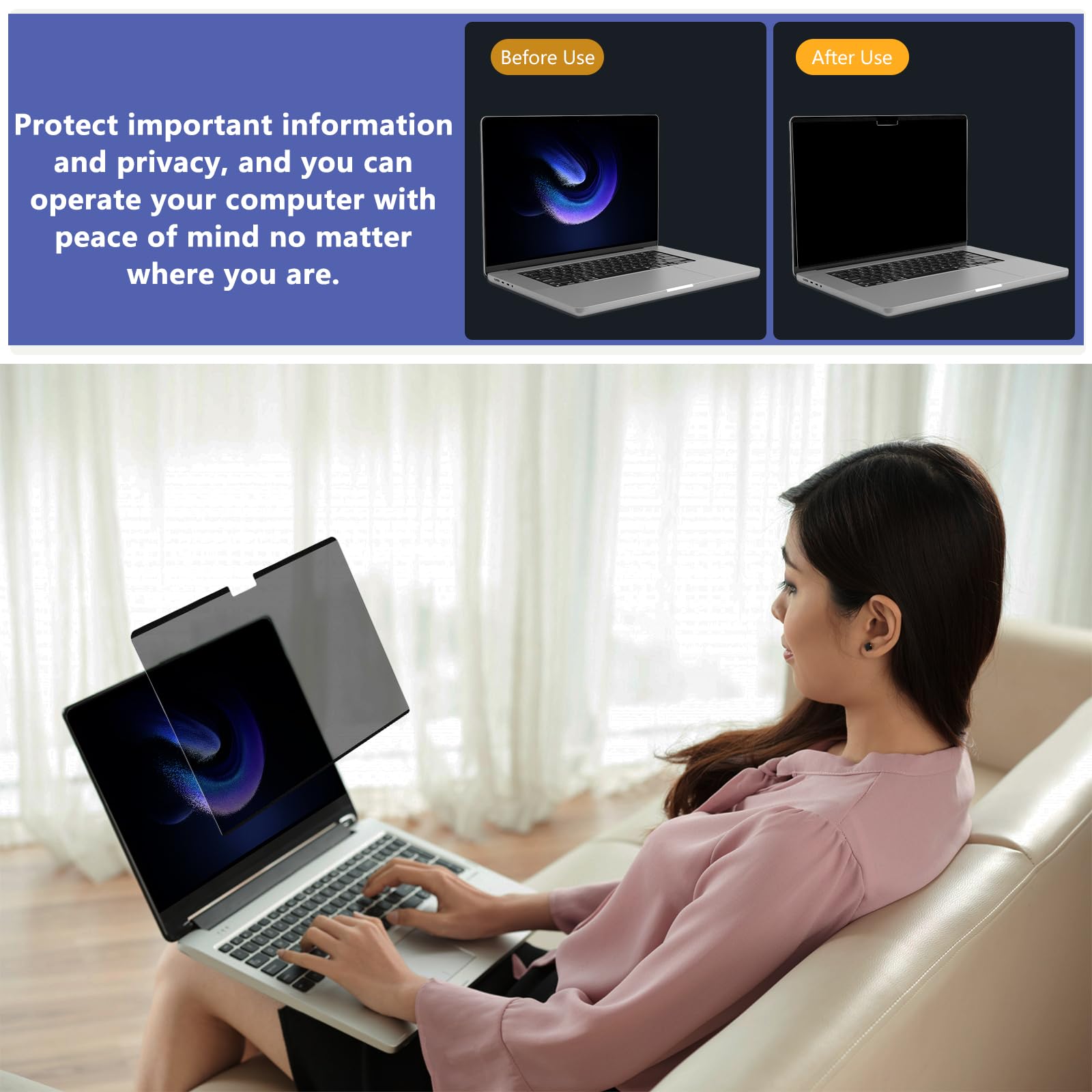 Filtro Privacy Premium per MacBook Air 13.6 Pollici M5/M4/M3/M2 (2022-2026),Filtro Privacy Premium & Filtro Anti Luce Blu,Magnetico Rimovibile Pellicola de Protezione per Filtro Monitor/Laptop