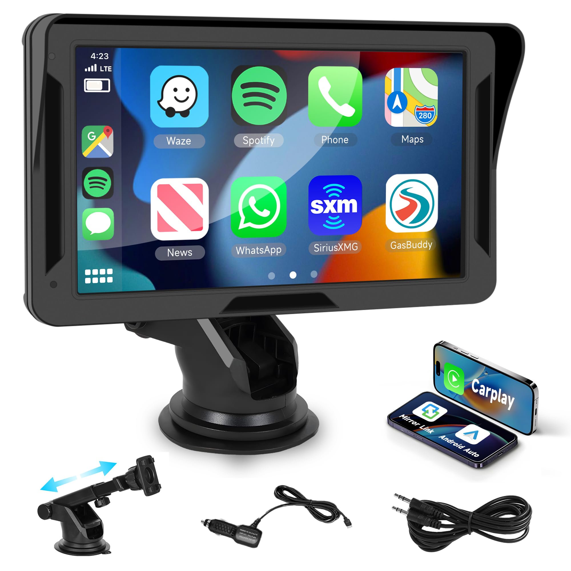 Rimoody Draadloos 7 Inch CarPlay Scherm - HD Touchscreen Auto Radio Met Android Auto, Bluetooth, FM, Mirror Link En Navigatie