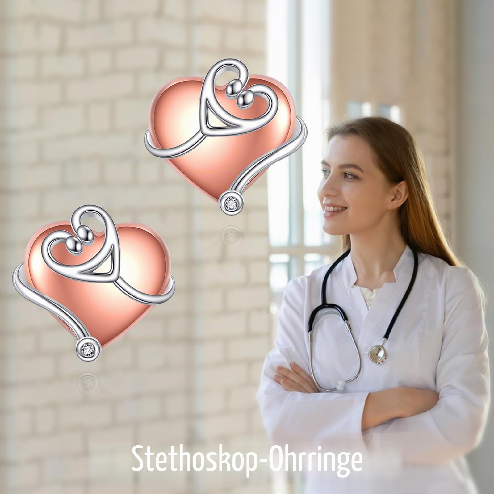 Stethoskop Ohrringe 925 Sterling Silber Stethoskop Herz Ohrstecker Pflege Schmuck Geschenke für Frauen Krankenpflege Arzt Medizinstudent Abschluss Geschenk
