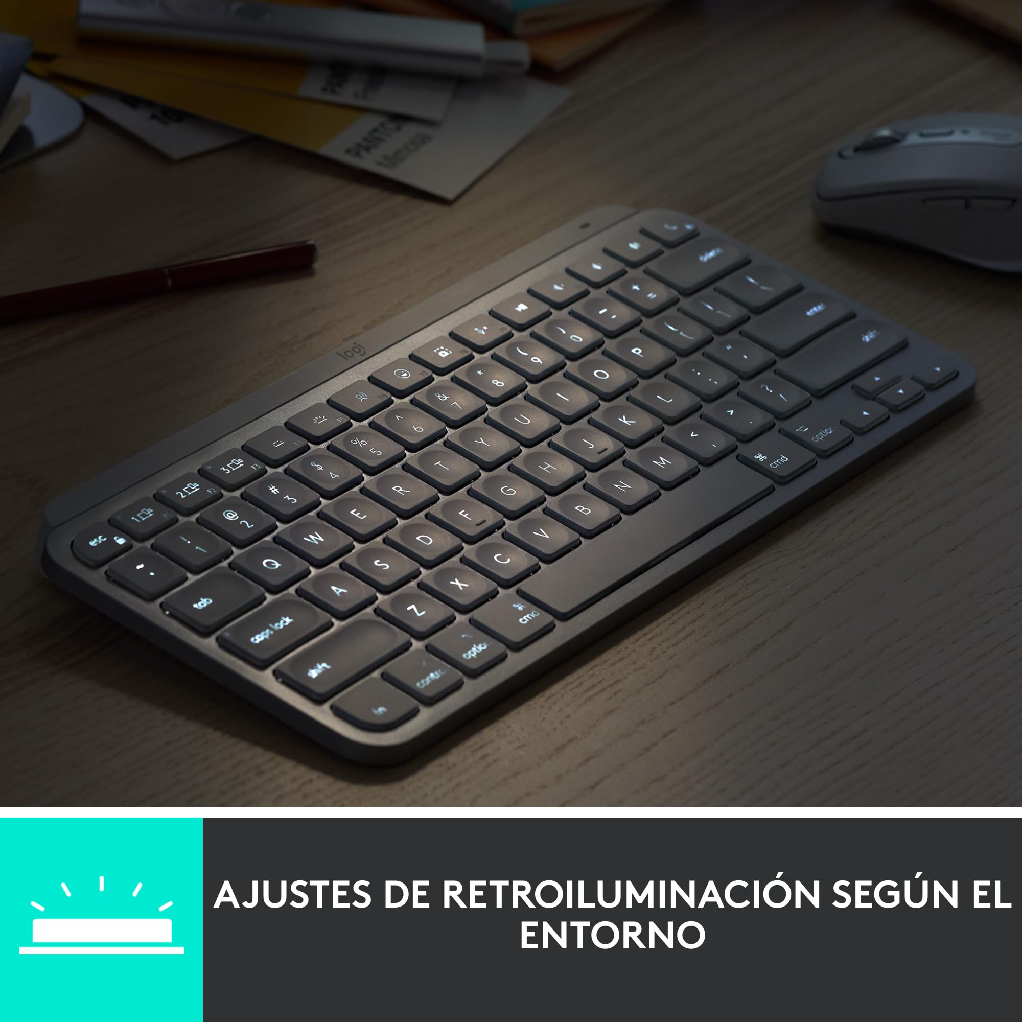 Logitech MX Keys Mini for Mac - Teclado inalámbrico Minimalista | Teclado Bluetooth Compacto, Retroiluminado, USB-C, para Mac, iPad, QWERTY Español - Gris claro