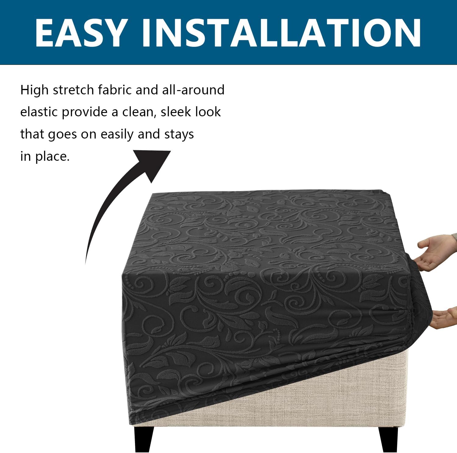 Square Ottoman Cover, Soft Knitted Jacquard Cover for Ottoman, Living Room Storage Stool Ottoman Cover Footstool Protection (Dark Gray,XL)