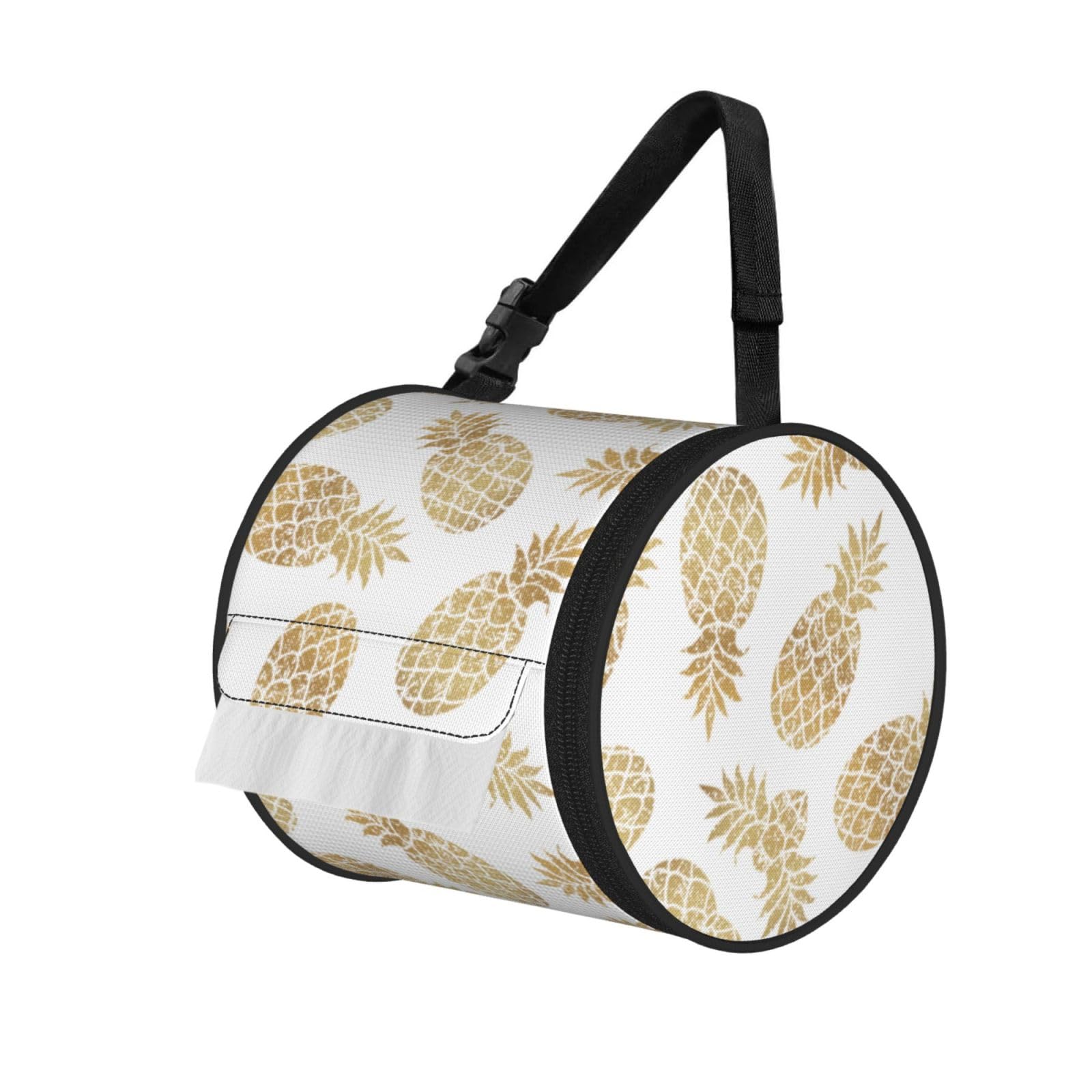 golden pineapple background Printed Pet-Proof Toilet Roll Bag, Durable Oxford Cloth with Handle for Travel Tent Kitchen