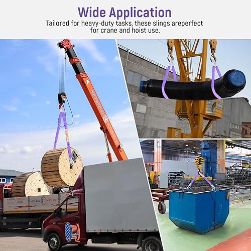 Miniatura 7 de Paquete de 2 eslingas de elevación de poliéster de 2 capas de 1 pulgada x 3.3 pies, eslingas de levantamiento de 2204 libras, tela de elevación