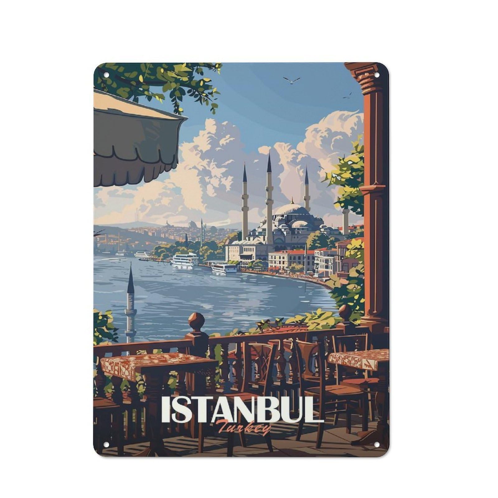 Junmoney Style-4 Classic Vintage Metal Sign 40X30cm Featuring Istanbul Travel (2), Classic Pub Decor For Bar, Kitchen, Garage Or Games Room