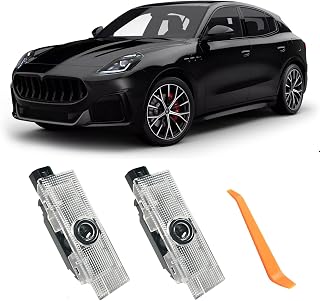 2PCS Never Fade Car Door Lights Logo Compatible with Maserati Accessories, Ghost Shadow Welcome Puddle Projection Light for Maserati Quattroporte Ghibli Grecale Levante (Grecale Logo)