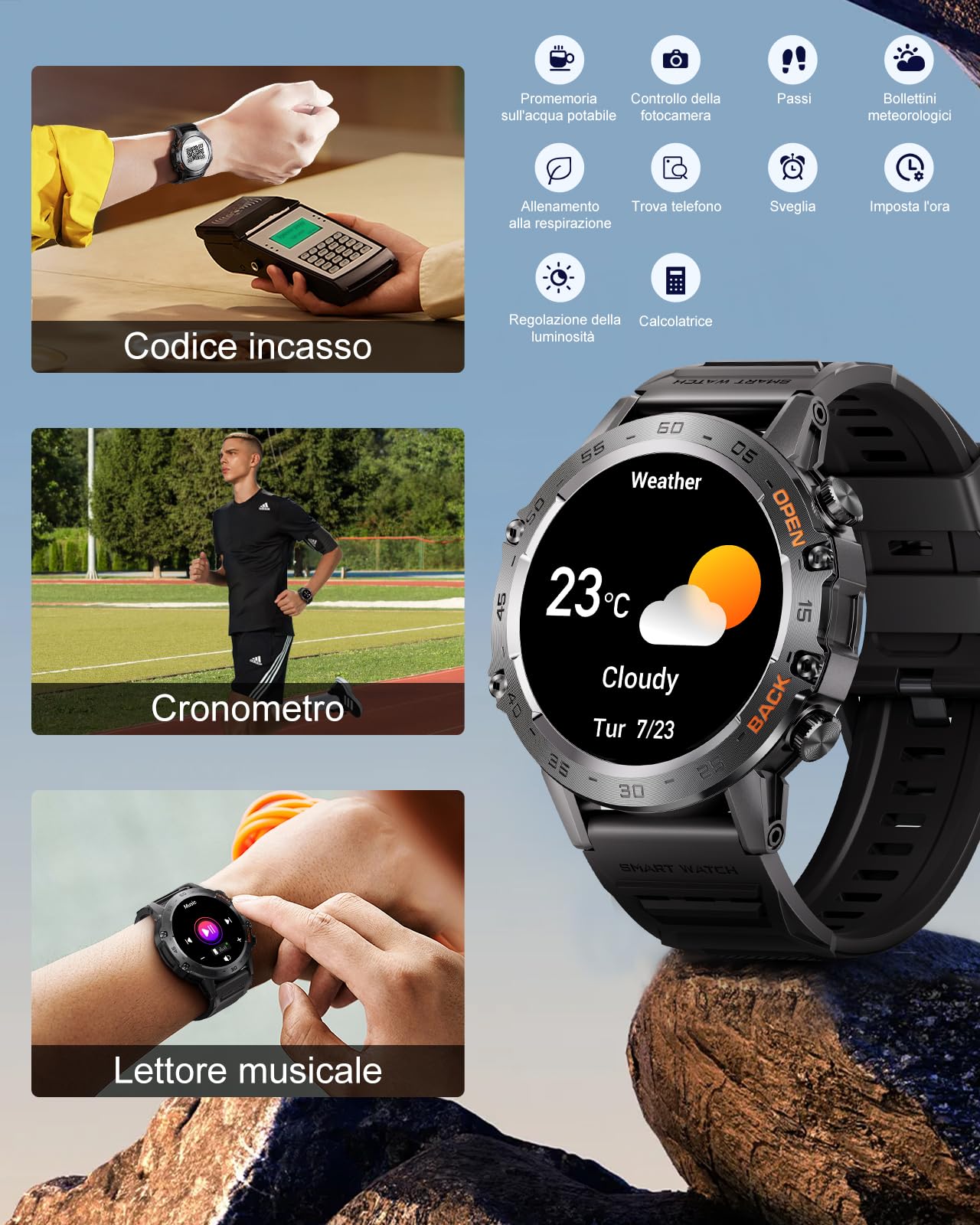 MEGALITH Orologio Smartwatch Uomo Bluetooth: Risposta Chiamate Militare Smart Watch IP67 Impermeabil - Fitness 106+ Sportive SpO2 Sonno Monitor iOS Android Nero