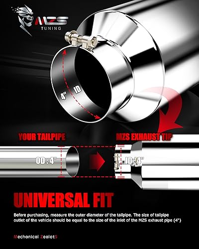 Vista 15 de MZS Punta de escape, acero inoxidable 5 "entrada 8 "salida 15" longitud escape escape escape universal ángulo inclinado corte