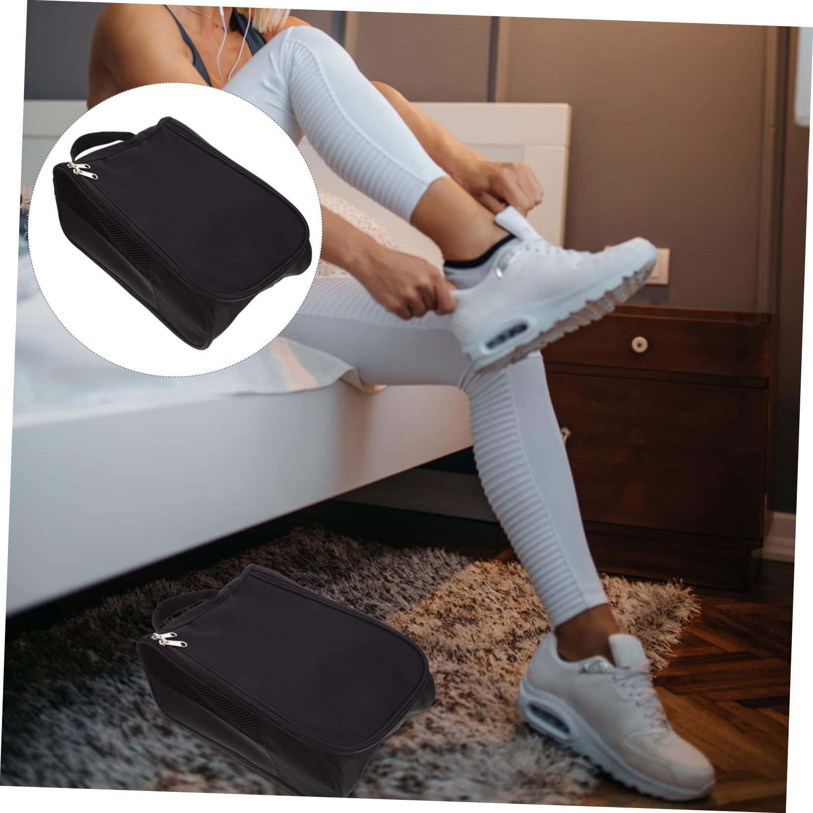 Borsa Porta Scarpe da Golf Nera in Poliestere Riutilizzabile Design Multiuso e Cerniera per Ciclismo e Golf, Custodia Traspirante e Resistente per Viaggi