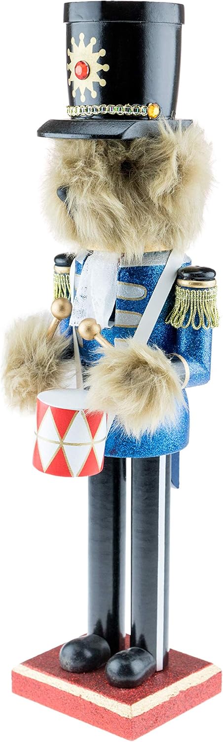 Clever Creations Blue Teddy Bear 15 Inch Traditional Wooden Nutcracker, Festive Christmas Décor for Shelves and Tables