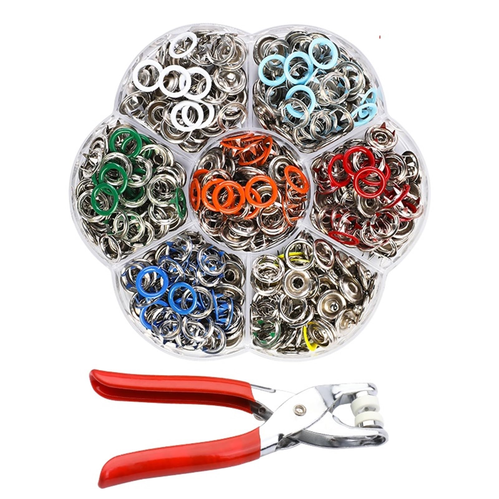 Metal Snap Buttons 4Set Metal Prong Snap Button Hollow Press Fastener Studs with Pliers Tool Set Kits for Clothes Garment Sewing Bags Shoes(420pcs/set with plier)