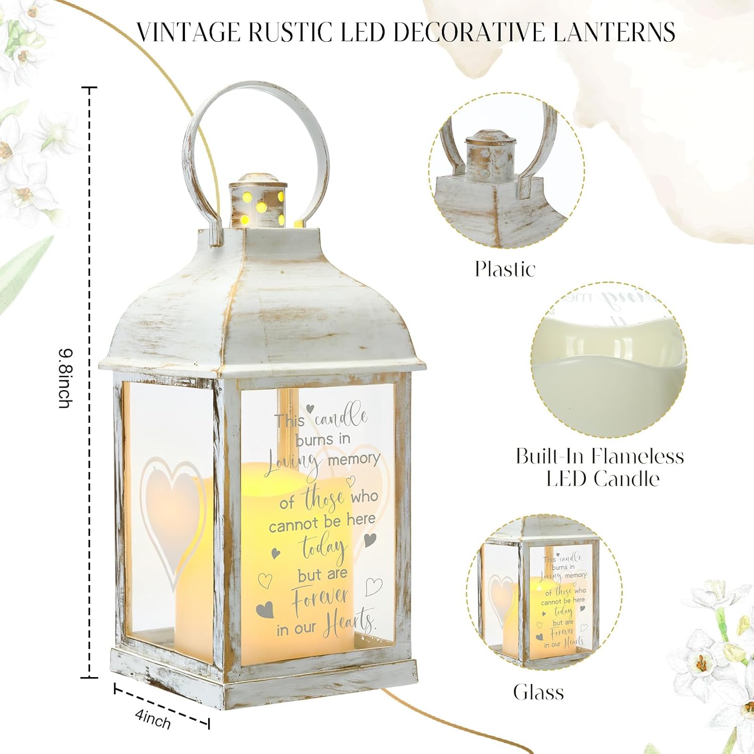 Memorial Lantern Sympathy Gifts for Loss of Loved One Bereavement Gift Candle Lights Memory Lamp with LED Candle for Funeral Remembrance or Condolences - Image 2