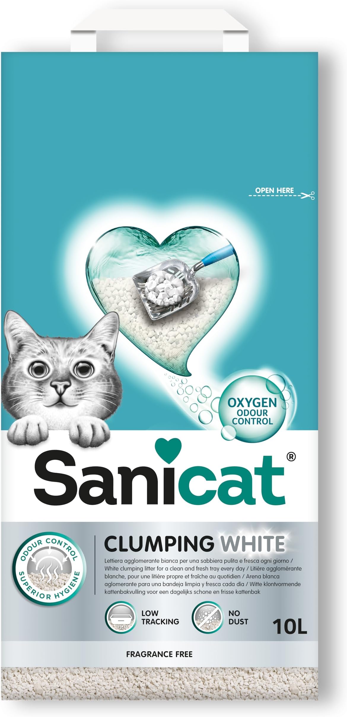 White - Fragrance Free ultra clumping cat litter | Made of natural minerals with guaranteed odour control | Absorbs moisture and makes cleaning easier | 10 L capacity