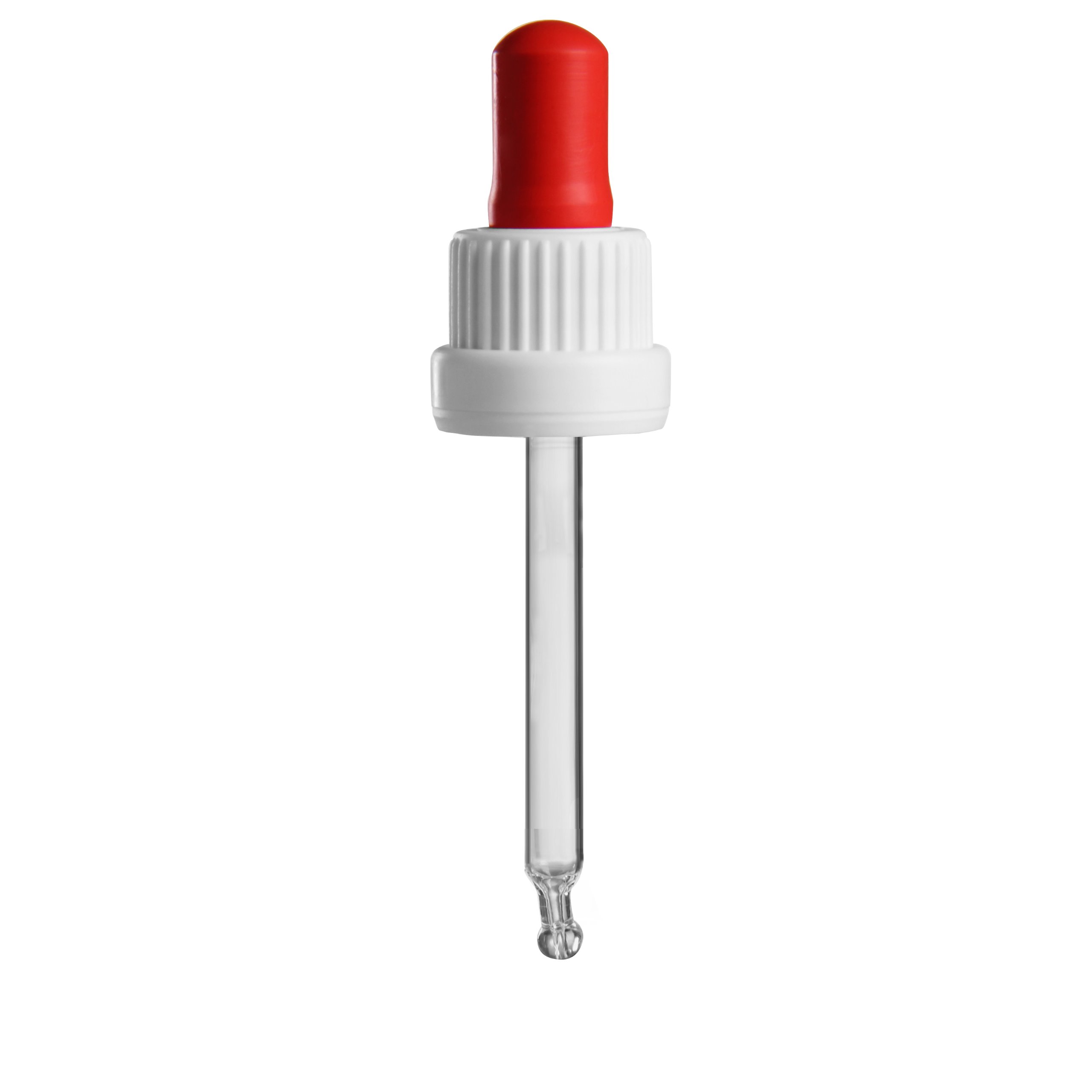 100 x Glas Pipette PL66mm - weiss/rot - mit Originalitäts-Verschluss (OV) - für 20ml Pipettenflaschen mit einem Schraubgewinde DIN 18 (18mm) / Pipetten / Tropfpipette / Tropfpipetten / Glaspipette / Glaspipetten / Pipettenverschluss für Pipettenflasche