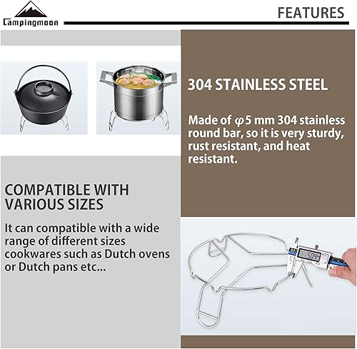 Miniatura 3 de CAMPINGMOON - Soporte de acero inoxidable para utensilios de cocina y soporte para horno holandés MS-69+MS-34