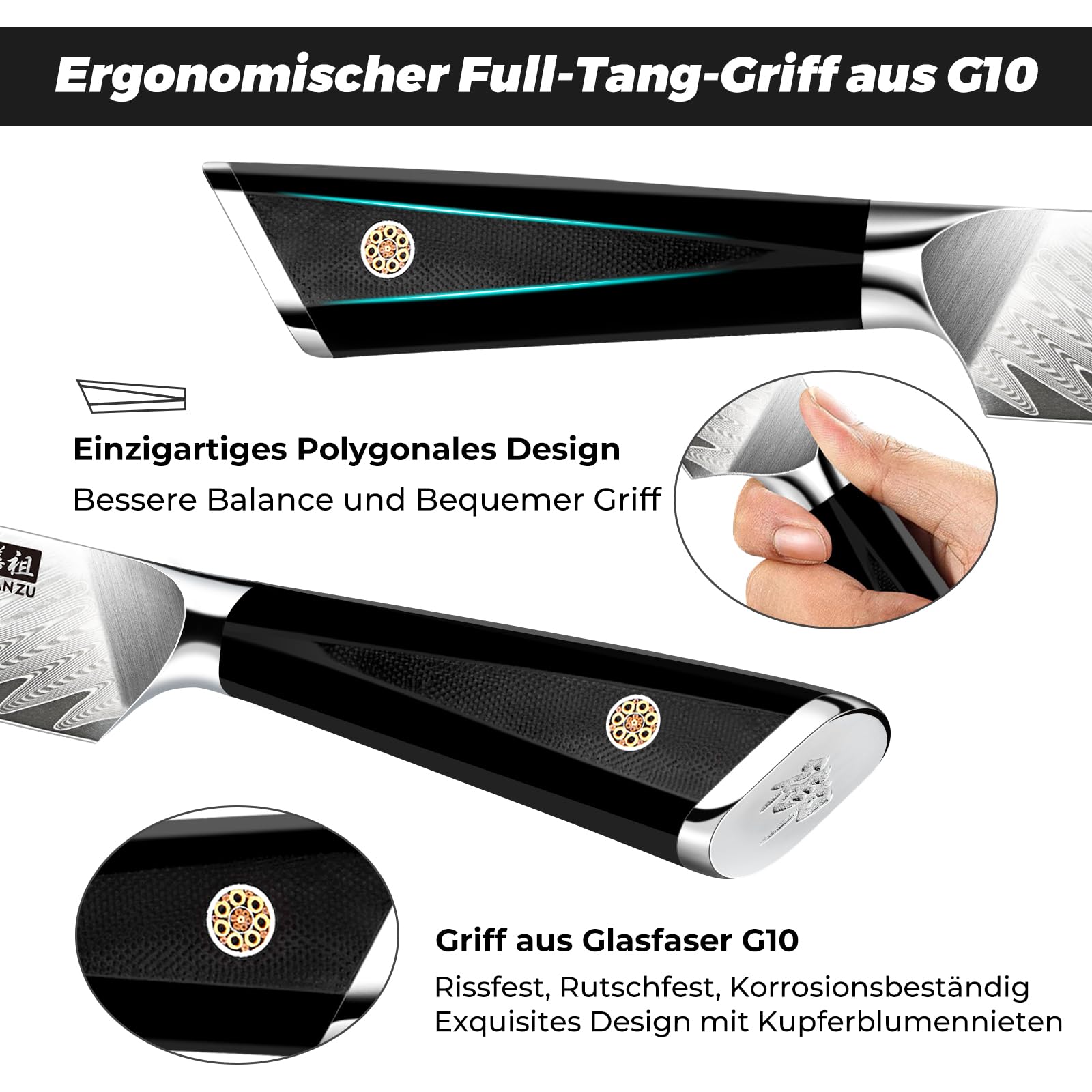 SHAN ZU Damast Küchenmesser, Profi Allzweckmesser Kochmesser 15 cm, Damastmesser 67 Schichten Edelstahl Japanischer Stahl 10Cr15Mov Profi Küchenmesser Messer, Mit G10 Griff - GYO Series