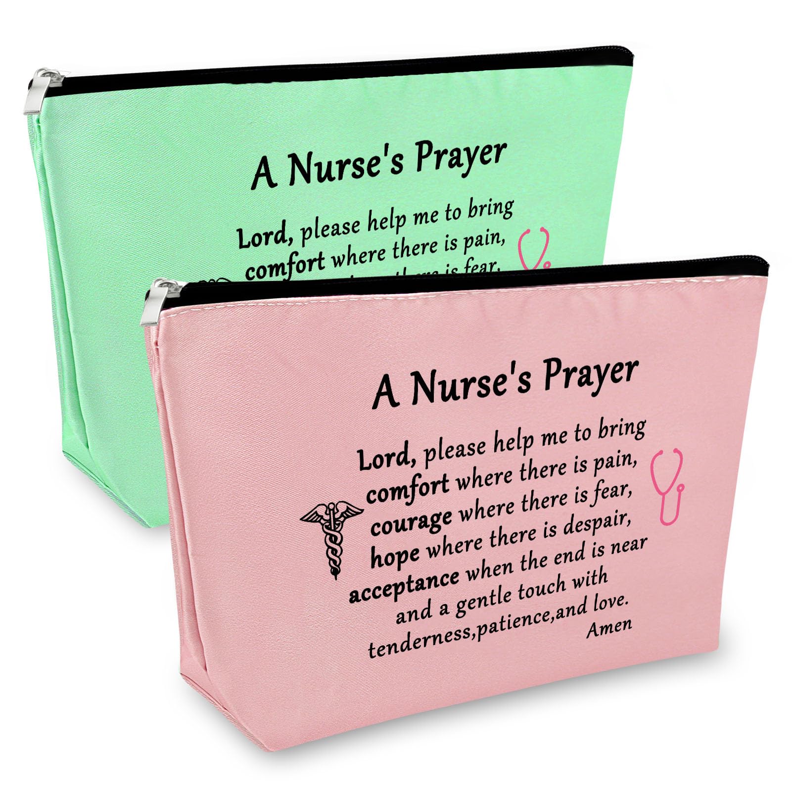 Nurse Prayer Gifts Makeup bag Nurse Encouragement Gifts Christian Gift for Women Inspirational Gifts for Nurse Cosmetic Bag Graduation Gifts for Her 2PCS Travel Cosmetic Pouch Christmas Birthday Gift