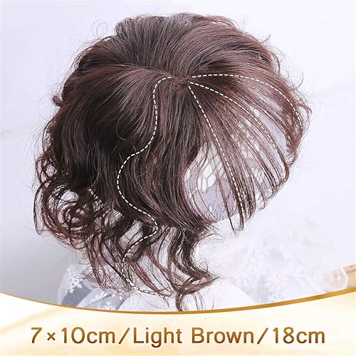 Miniatura 2 de RemeeHi - Postizo rizado con clip en corona con extensión de flequillo de aire Remy cabello humano 7x10 marrón claro 7.1in