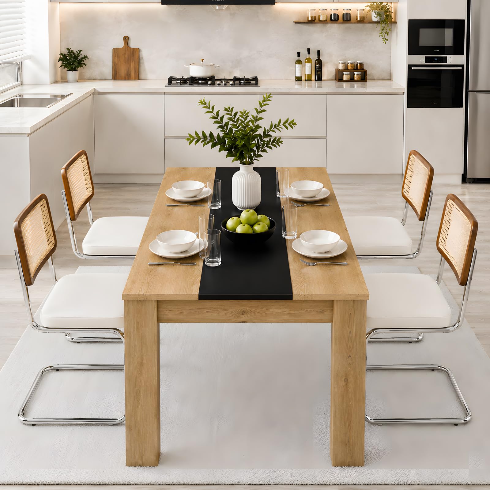 Juego de comedor moderno de 110x70 cm con tapizado blanco crema compacto
