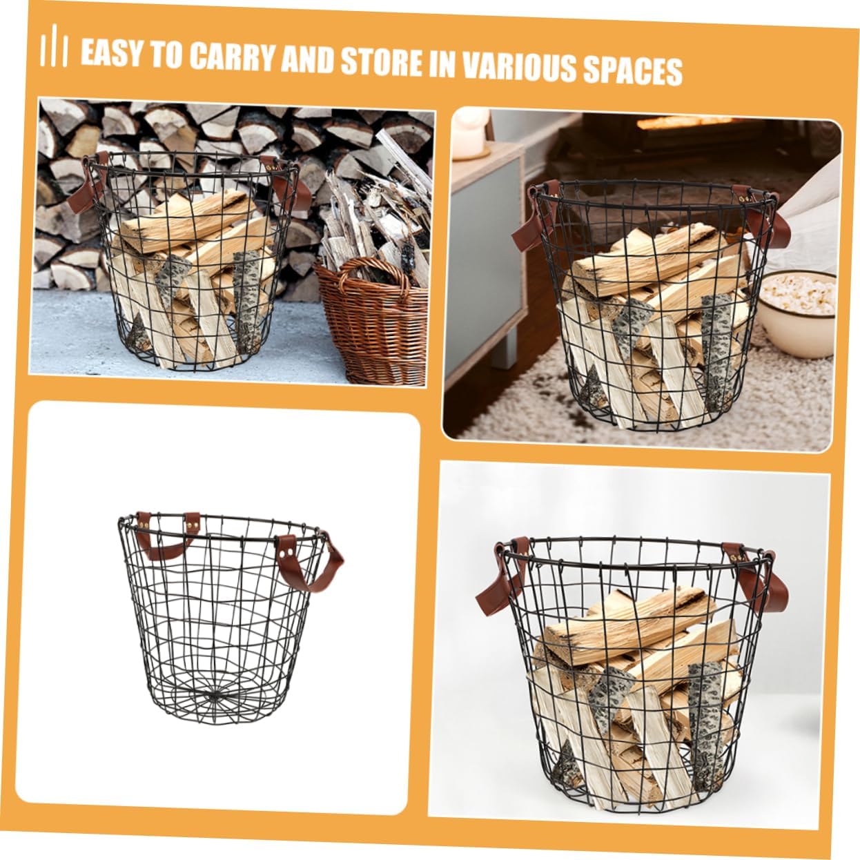 MERRYHAPY Large Wire Storage Basket Round Firewood Rack Basket Metal Laundry Hamper