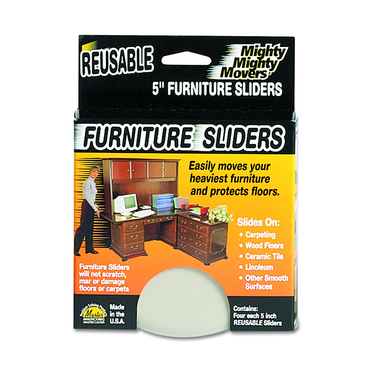 Master Caster Mighty Mighty Movers Reusable Furniture Sliders, Round, 5" Dia., Beige (Pack of 4)