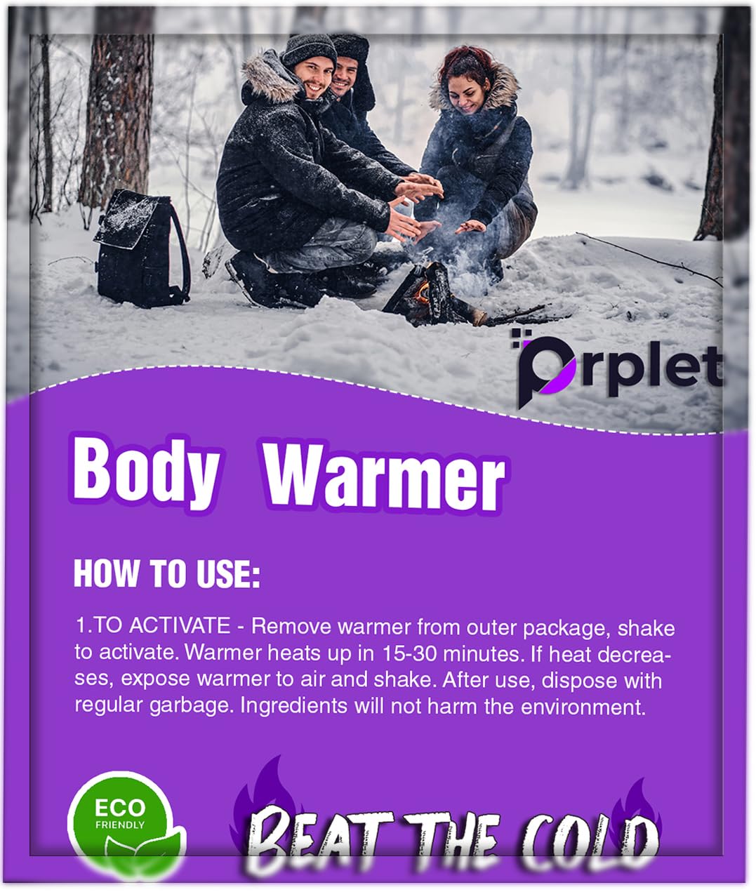 Prplet Body Warmer Patches Pack of 5 | 8+ Hrs Heat | Winter Travel, Camping, Trekking Essentials & Accessories | Outdoor Heat Patch for Men, Women & Kids | Eco-Friendly Disposable