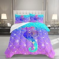Vista 22 de HOSIMA Juego de ropa de cama para niñas con temática de caballos, juego de edredón estampado de flores de cerezo rosa con 2 fundas de almohada