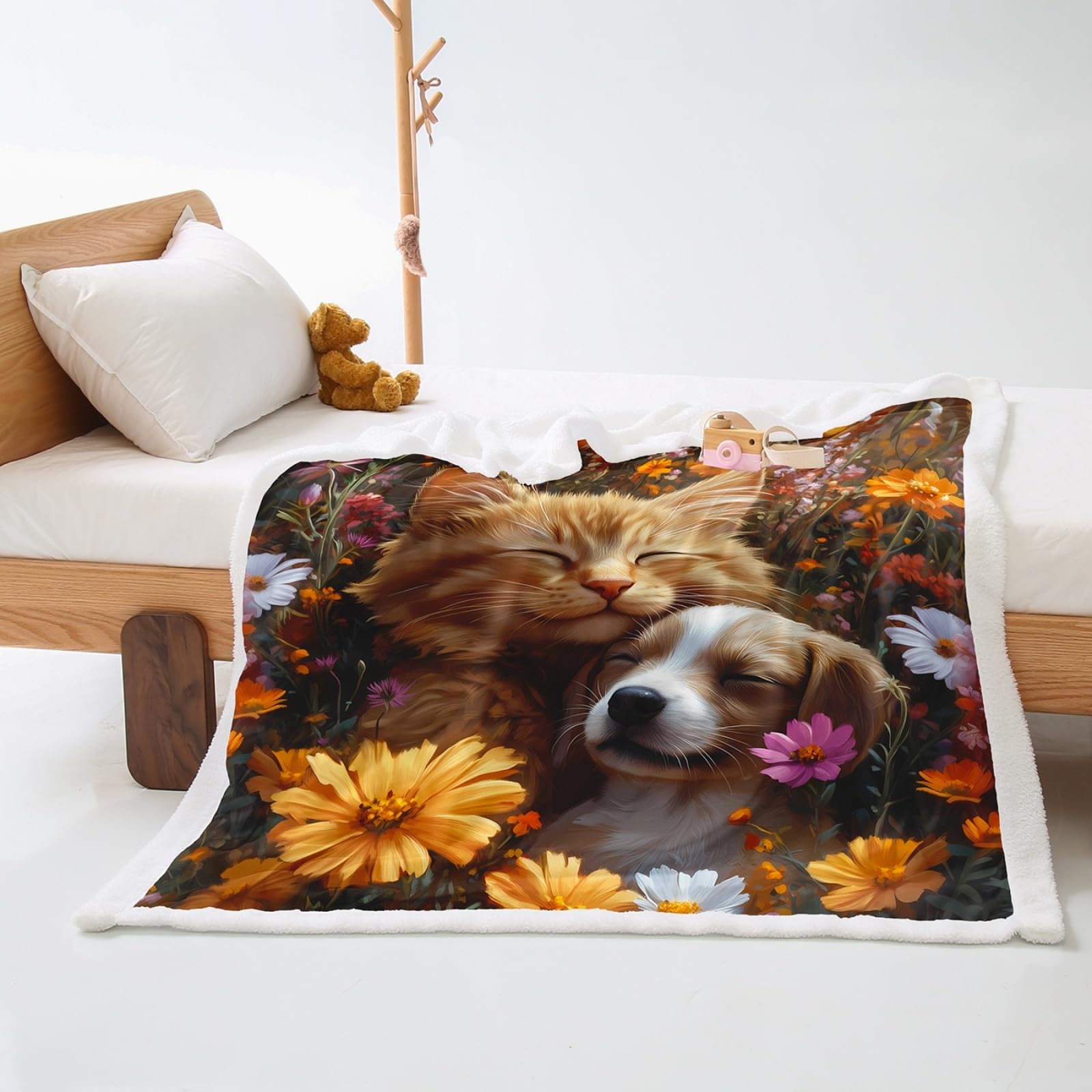 Blanket Dog Brown Cat Soft Sherpa Fleece Blankets and Throws Thick Flannel And Lamb Wool Soft Blanket Lightweight Cosy Sofa Throw All Season Blankets for Beds 100x150cm