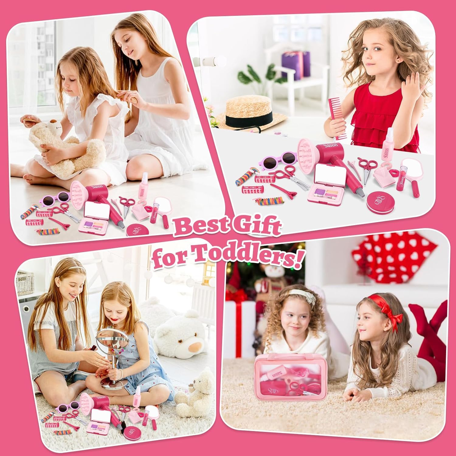 Set di Parrucchieri per Bambini Realistico,Set da Parrucchiere per Bambini,Set Parrucchiera con Asciugacapelli e Altri Accessori,Giochi di Ruolo Regali per Bambinis 3 Anni+