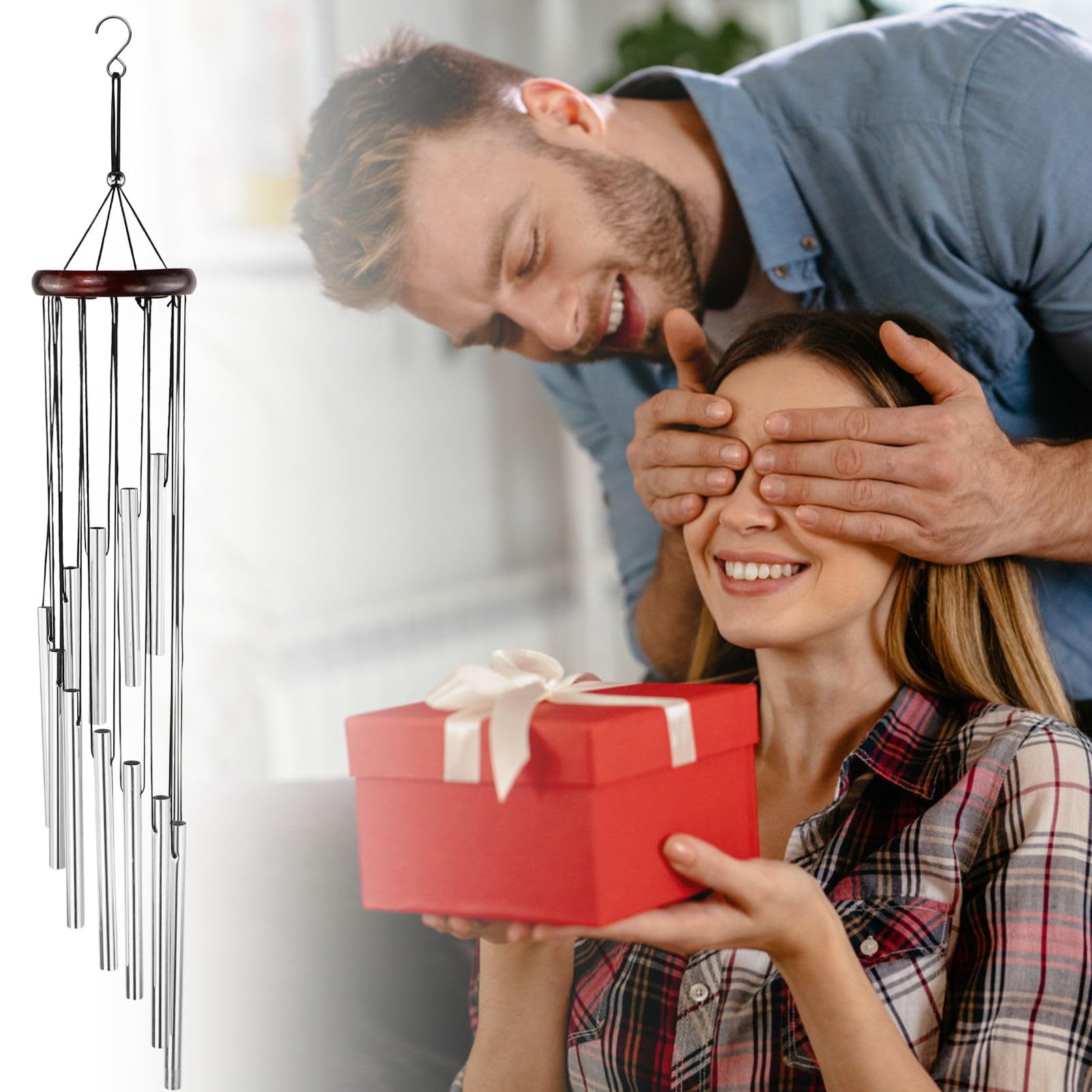Carrillón de Viento, Campanillas de Viento, con 12 Tubos de Aluminio, Campanas de Viento, Campanilla eólica de jardín de Metal, Carrillon de Viento Exterior, para Jardin Balcón Hogar Decoracion