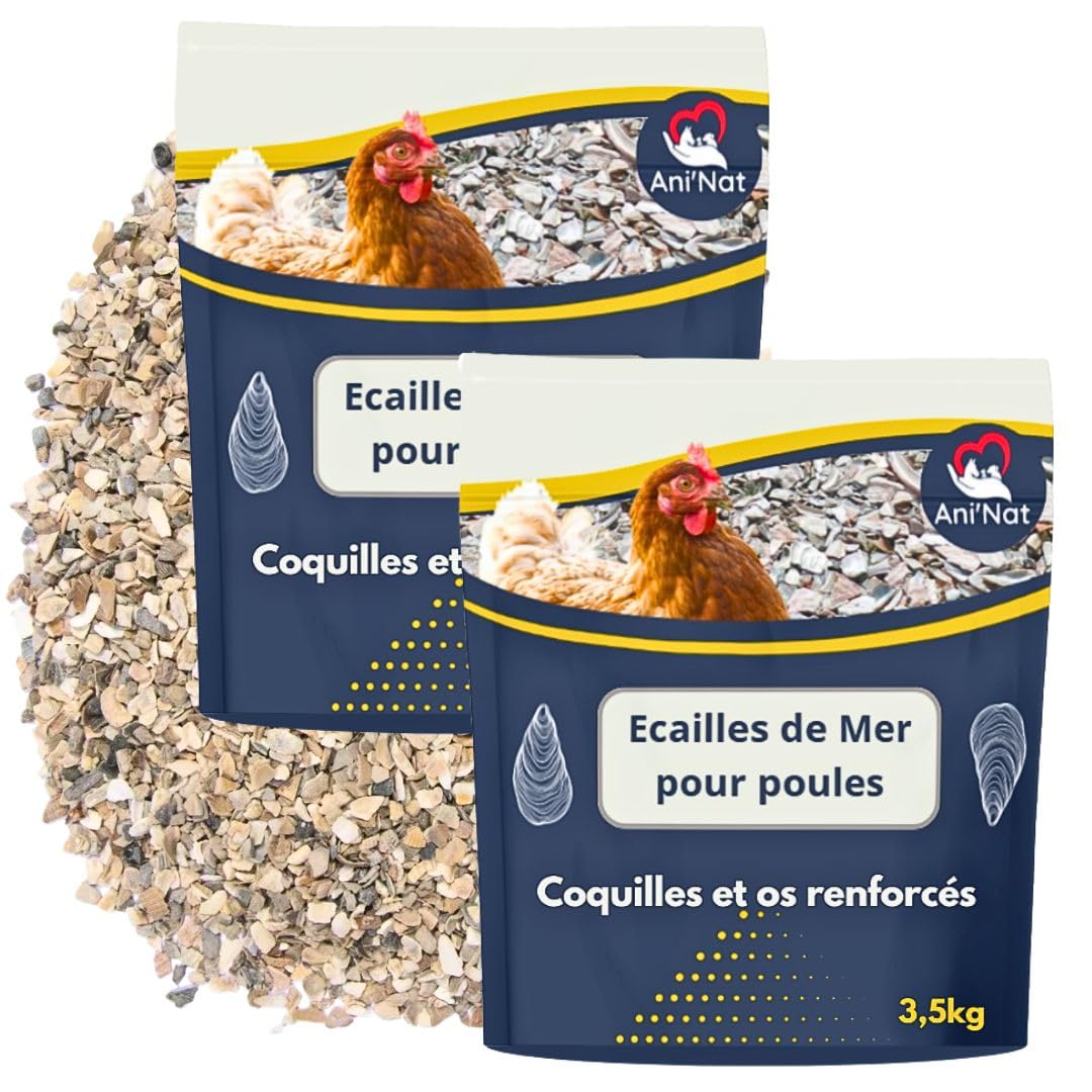 Ani'Nat NATURE ANIMALE Conchas molidas para gallinas ponedoras y Palomas. Más Variedad de minerales Que Las Conchas de ostras. Minerales y Calcio para Conchas sólidas. (7kg)