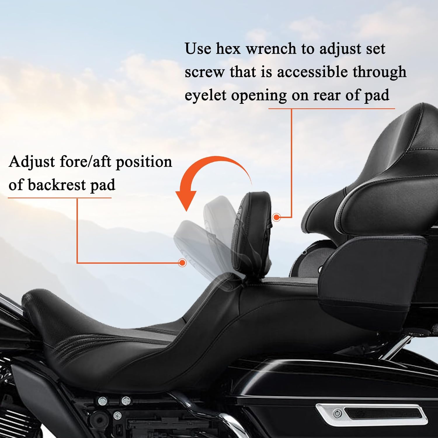 FOVPLUE Adjustable Rider Backrest,Detachable Plug-in Driver Backrest Pad w/Mounting Kit for Harley Touring 2009-2025,for CVO Road Glide Street Glide Tri Glide FLHTK/L Electra Glide Road King,Style 3