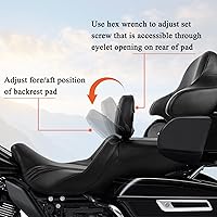 Vista 3 de FOVPLUE Respaldo Ajustable para Pasajero, Almohadilla Desmontable para Respaldo del Conductor Enchufable con Kit de Montaje para Harley Touring