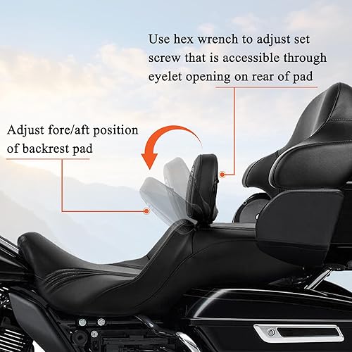Miniatura 3 de FOVPLUE Respaldo ajustable para conductor, almohadilla desmontable para respaldo del conductor enchufable con kit de montaje para Harley Touring
