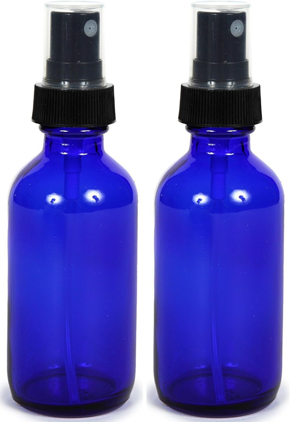 Cobalt Blue Glass Spray Bottle (2 oz, 2 pk) Waterproof Labels Included, Fine Mist Sprayer, Essential Oils, Colognes & Perfumes