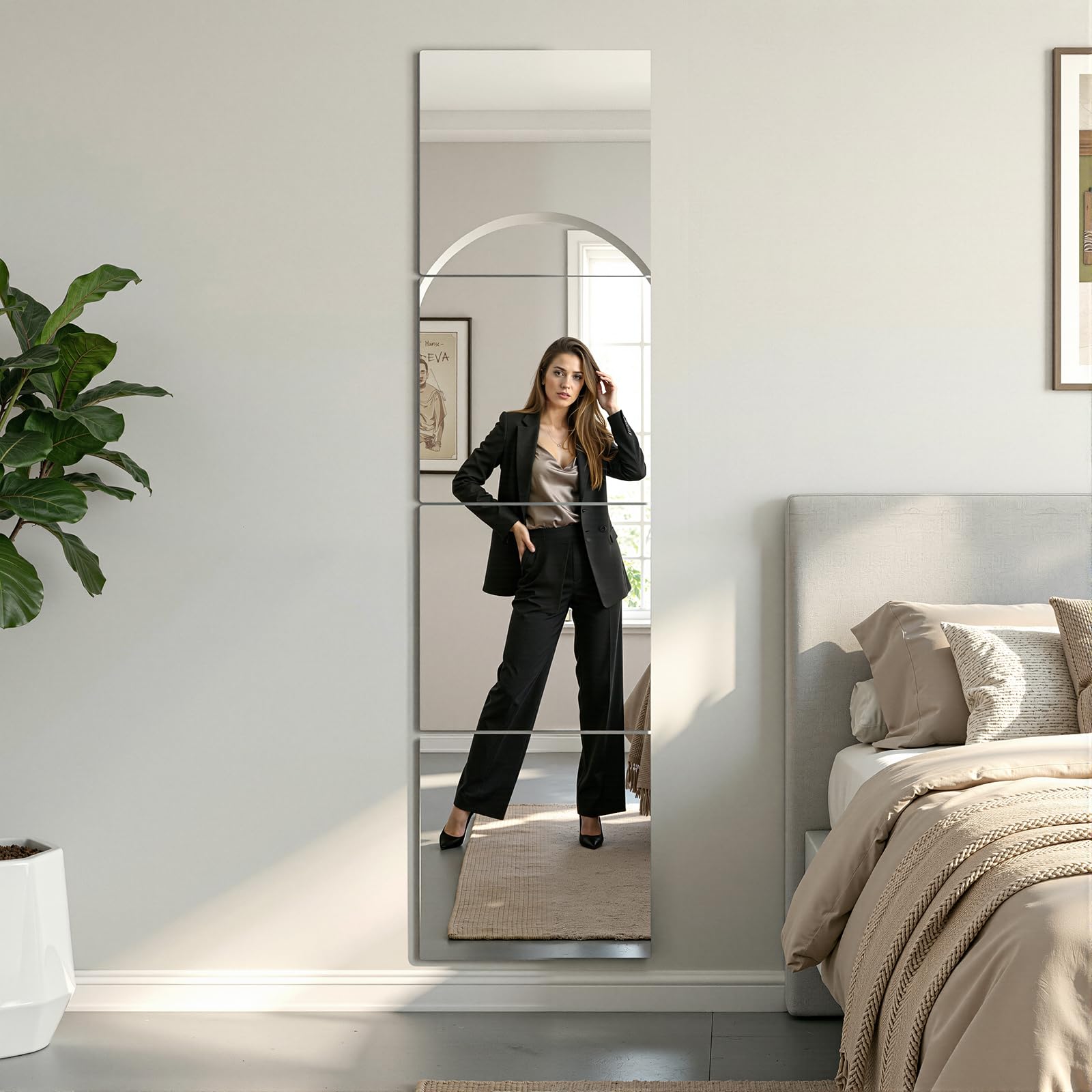 Frameless Mirror Tiles 11"x11"x4 Pcs Wall Mounted, Shatter Resistant Full Length Tempered Glass Panels for Home Gym Bathroom Bedroom & Living Room Decor-image-12