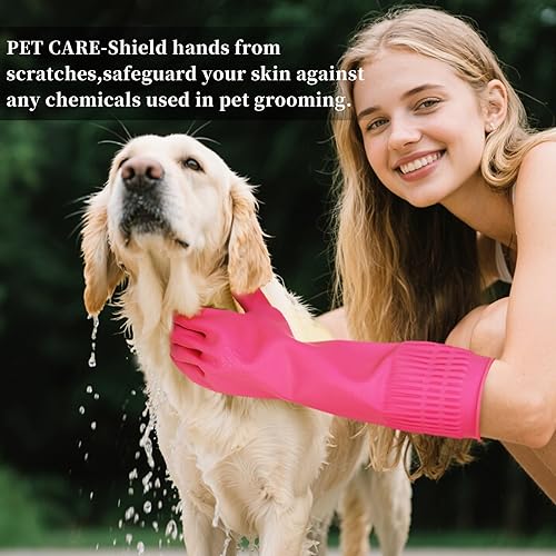 Miniatura 3 de Guantes de goma para limpieza, 3 pares de guantes reutilizables para lavavajillas, tareas de cocina y hogar, 15 pulgadas de largo, antideslizantes e