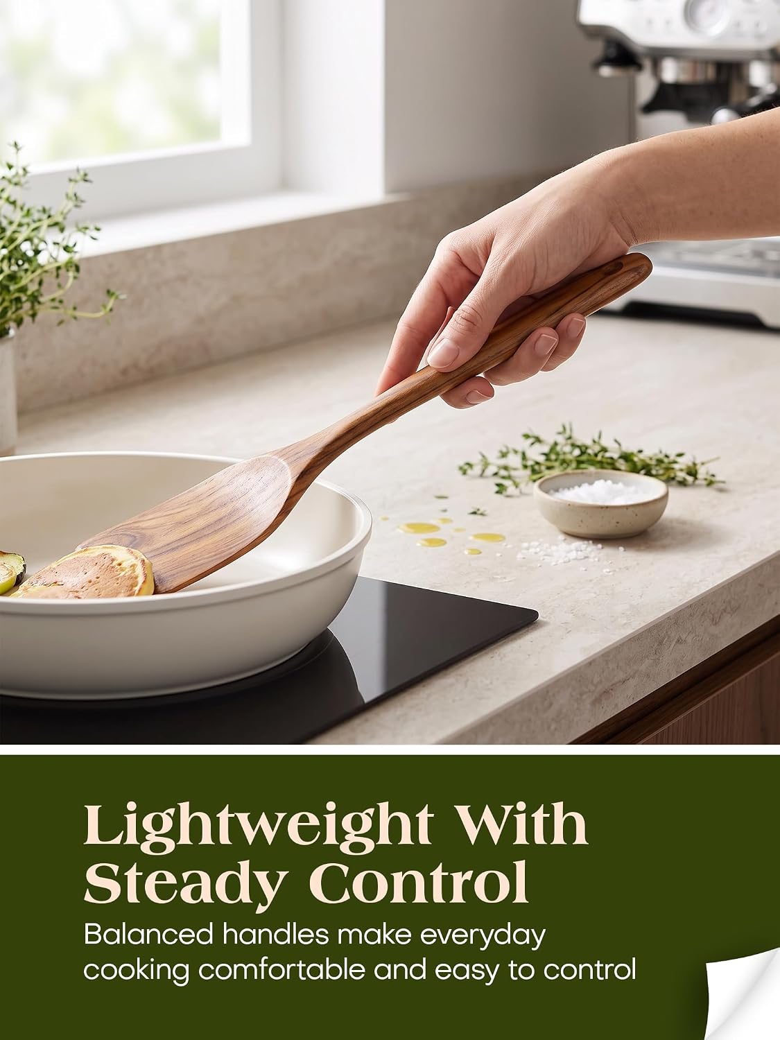 AIUHI 10Pcs Wooden Kitchen Utensils, Teak Wood Utensil Set for Kitchen, Heat-resistant Wooden Spoons for Cooking, Nonstick Wood Spatula Soup Ladle Tong Egg Whisk